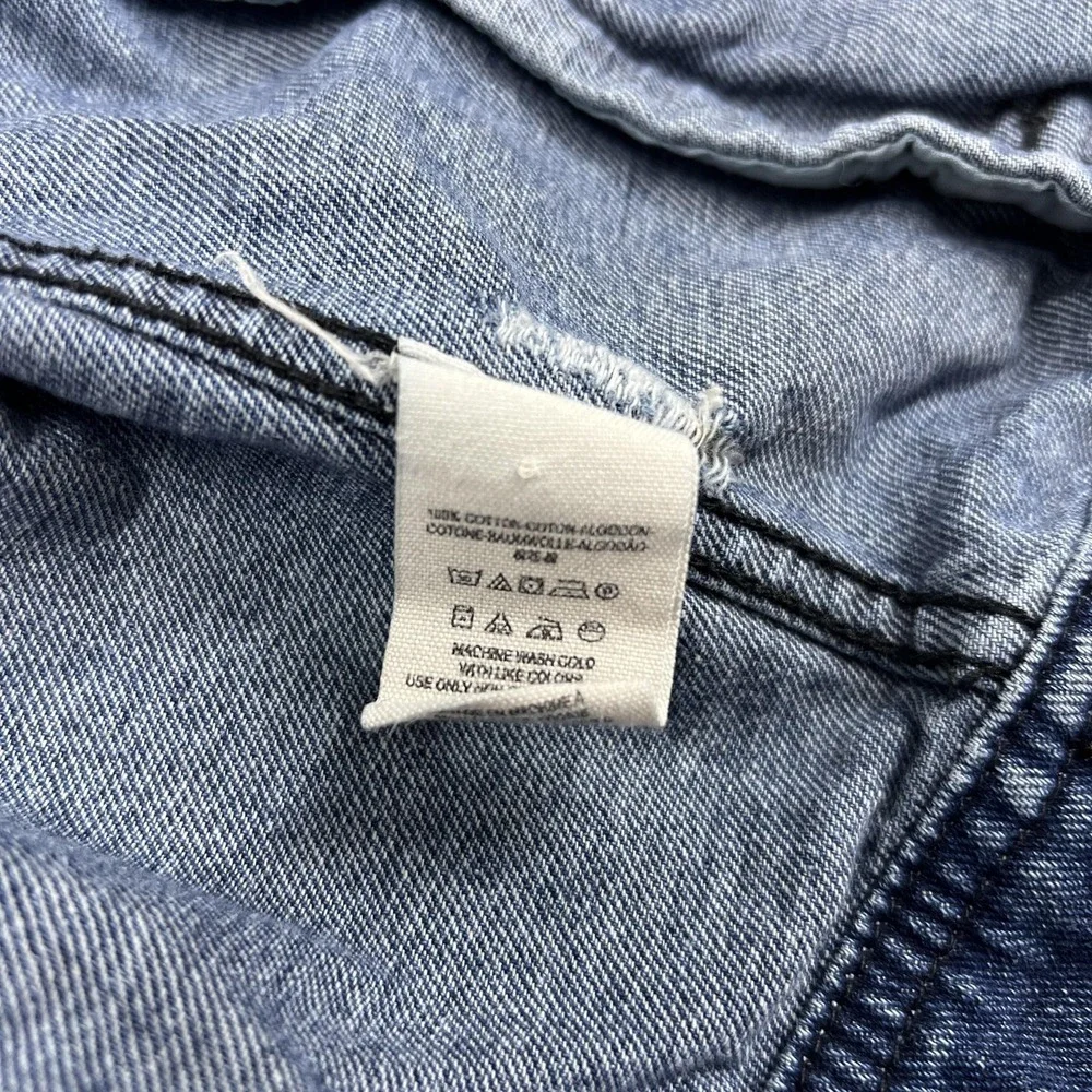 Free People Jacket Womens S Blue Denim Jean Hooded Knit Sleeve Distressed - Picture 4 of 16